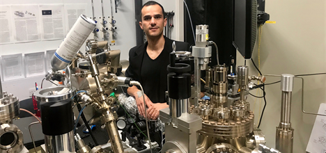 Pavel Juarez-Lopez working with the Transverse Energy Spread Spectrometer (TESS) in the VISTA Laboratory.